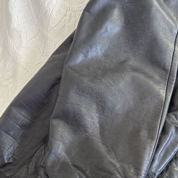 Wilsons Vintage 80's Women's Black Leather Moto Jacket Embossed Croc Size Small - Picture 10 of 16